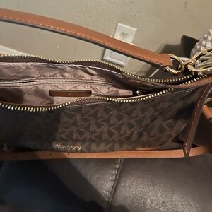 Michael Kors Brown Leather Shoulder Bag with Monogram Design